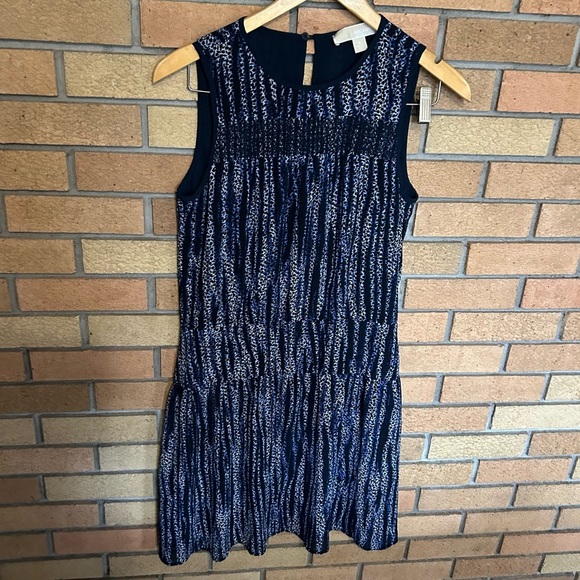 MICHAEL Michael Kors Burnell Smocked Georgette Mini Dress Navy Size 4 - Picture 3 of 5
